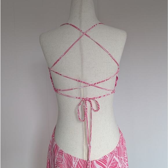 Lovers + Friends Makena Fuchsia Leaf Print Midi Sleeveless Dress, size L - Picture 5 of 11